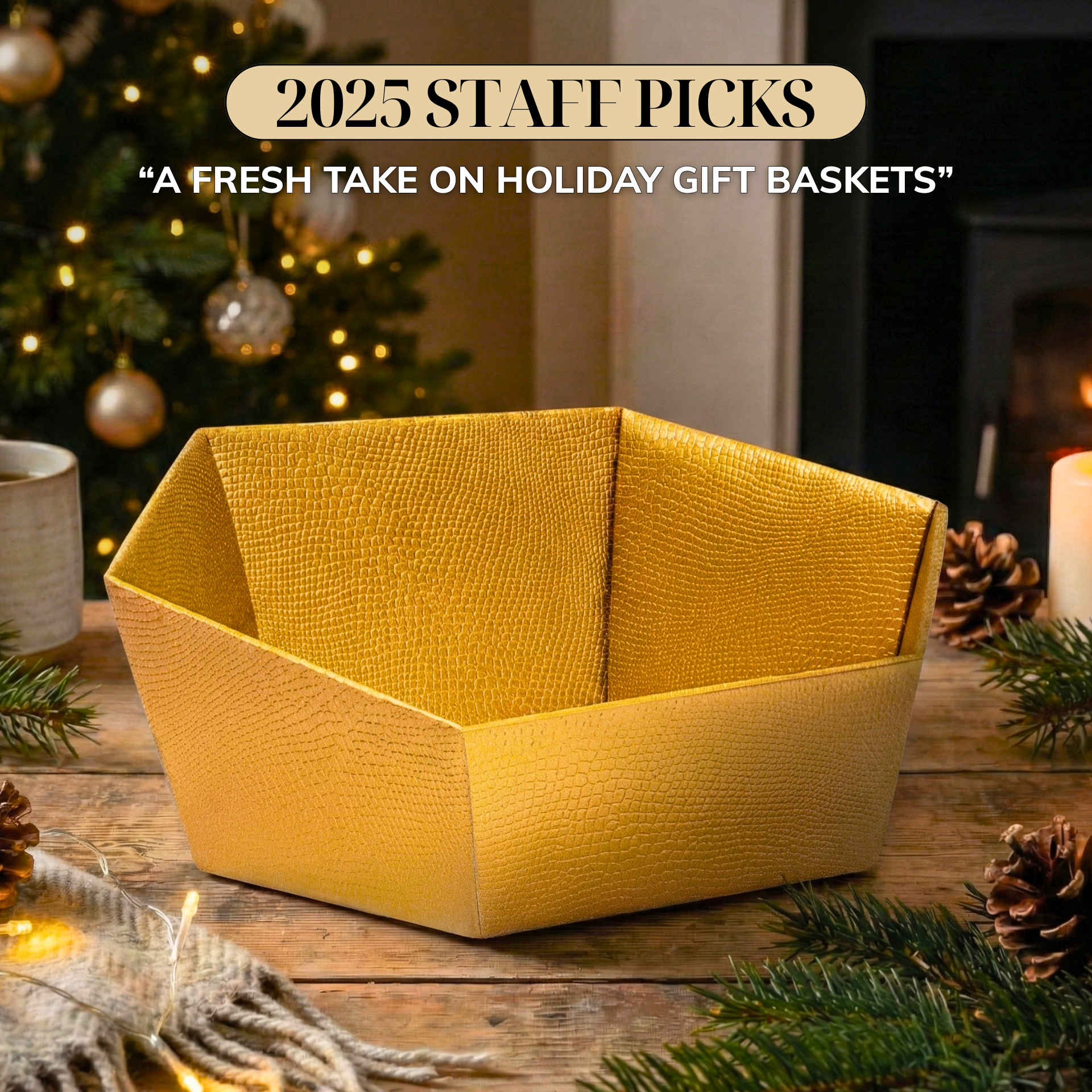 Cestas de regalo hexagonales doradas (5 piezas, cesta vacía, 8” aprox.)