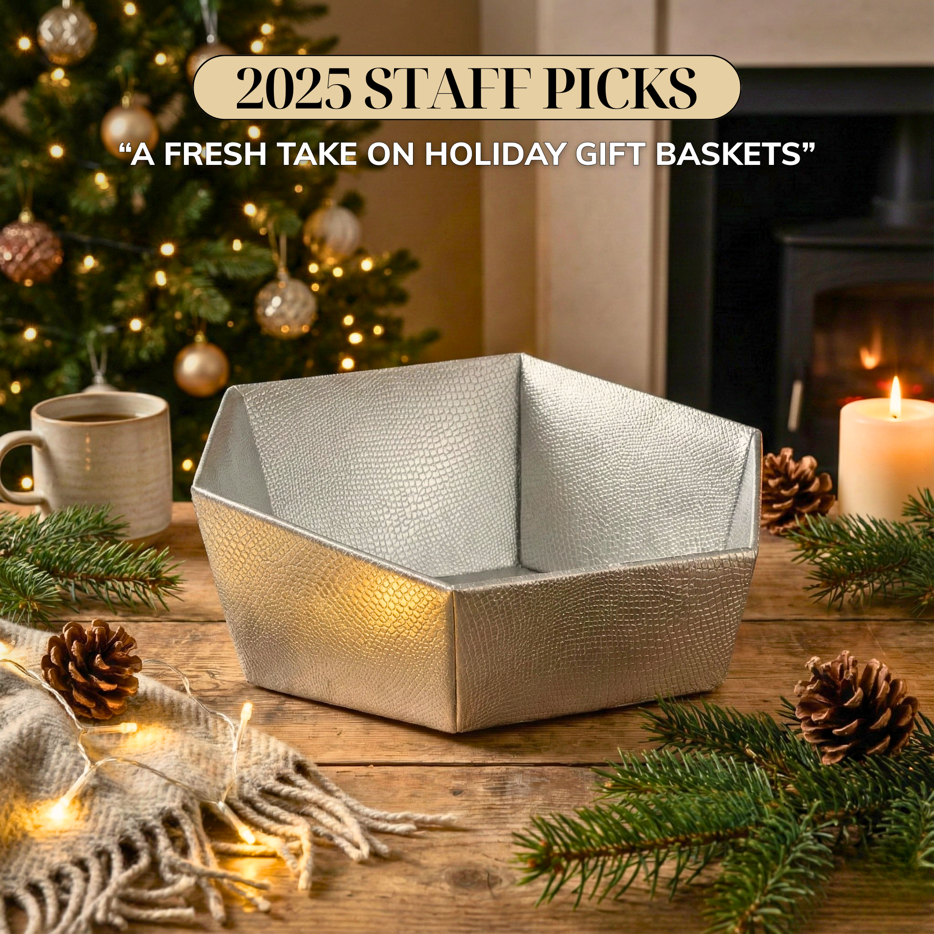 Silver Hexagonal Gift Baskets (5 pcs, Empty Basket, 8” ca.)